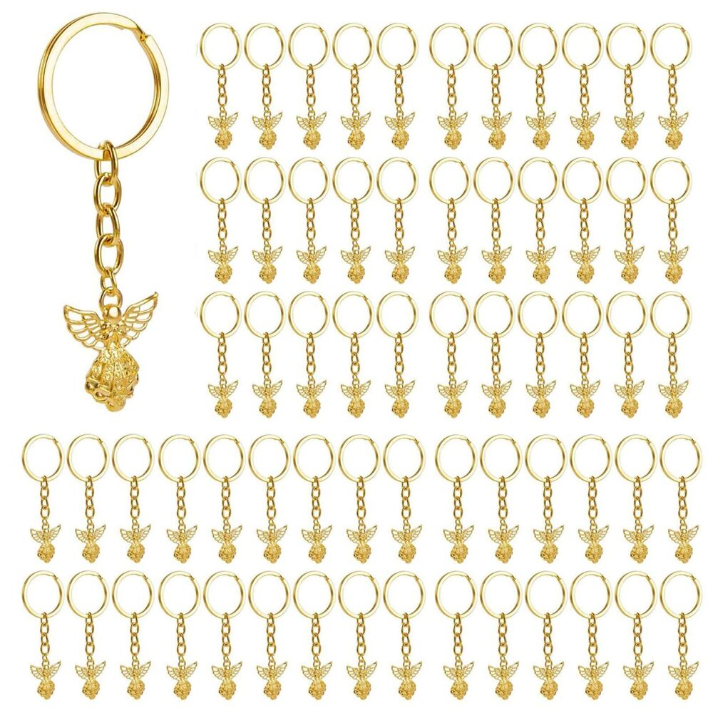 9417 50 Pack Gold Guardian Angel Charms Pendant Key Ring Keychains